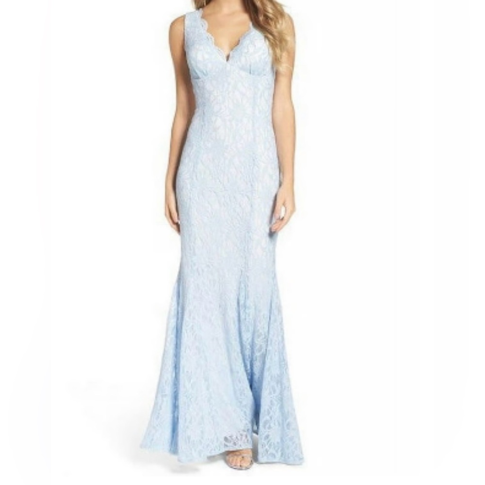 MORGAN & CO Womens Light Blue Sleeveless Full-Length Formal Prom Dress 1/2
